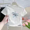 Camiseta Manga Curta 100% Algodão Puro para Meninas, Novo Estilo de Verão, Peça Versátil para Crianças, Camada Base Estilosa para Bebês e Crianças Pequenas