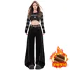 Jeans de Veludo Preto Wide Leg 2025 Novo Feminino Outono e Inverno Design de Alta Qualidade Popular Cintura Alta Solto Afinando Calças