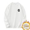 Suéter masculino pesado de 320g primavera e outono outono e inverno com forro de fleece quente sem capuz camiseta de manga comprida branca pullover roupas