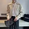 Street Retro Perritos Atractivo Chaqueta Corta de Cuero para Hombres y Mujeres Primavera y Otoño Sentido de Alta Gama Holgada Motocicleta Cuello Vertical Chaqueta de Cuero Tendencia
