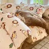 Juego de Ropa de Cama Gruesa de Vellón de Leche de Invierno de Cuatro Piezas Funda de Edredón Cálida de Coral de Doble Cara Juego de Tres Piezas de Sábana y Funda de Edredón para Dormitorio
