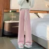 Calça de Tricô com Cintura Alta, Perna Larga e Detalhe de Renda para Mulheres - Nova Coleção Outono/Inverno 2026, Casual, Modelagem Slim e Caimento Solto