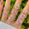 Anillo Rosa con Forma de Corazón de Plata de Ley 925 para Mujer, Estilo Ins Transfronterizo, con Diamante Rosa, Anillo de Diamante de Alto Carbono Súper Brillante, Anillo de Boda Europeo y Americano