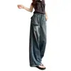 Jeans de pierna ancha estilo retro americano de trabajo para mujer petite con efecto de caída, versátiles, holgados, casuales, pantalones rectos adelgazantes para chicas a la moda