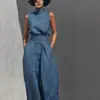 2026 Primavera Europea y Americana Nuevo Estilo Amazon Color Sólido Elegante Sencillo para Mujer Top sin Mangas de Mezcla y Pantalones de Pierna Ancha