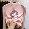 Capa base de forro polar de doble cara para niñas, otoño e invierno, diseño nuevo, elegante y lindo, top de manga larga con cuello alto parcial de moda para niños
