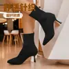 Tamanho 35-43 Tamanho Grande Sapatos Femininos 41 Novas Botas Curtas de Salto Alto para Mulheres 42 Tricô Bico Fino Salto Agulha Elegantes Meias Botas de Cano Médio