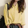 Camisa Longa de Algodão e Linho Feminina Solta Respirável Moda Primavera Verão Elegante Blusa de Botão Manga Longa