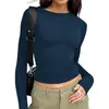 Camiseta Base Elástica de Manga Larga con Cuello Redondo Más Vendida en Aliexpress para Mujer, Top Versátil de Color Sólido Ajustado para Ventas Transfronterizas de Amazon
