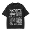 Camiseta de Algodão Lavado Katseye da Moda para Homens e Mulheres, Manga Curta de Verão Gola Redonda Camiseta de Algodão Solta Streetwear