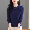 Suéter Coreano Redondo Novo Outono/Inverno 2026, Caimento Solto, Jacquard Retrô, Tricô Chique, Suéter Básico Feminino