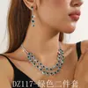 Comercio Exterior Transfronterizo Moda Europea y Americana Collar de Doble Capa con Pedrería y Diamantes Completos Collar para Vestido de Cena Pendientes Pulsera Set de Tres Piezas