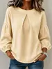 Ropa de mujer transfronteriza europea y americana Amazon tk patchwork manga de farol gofre cuello redondo color liso simple top de manga larga para mujer