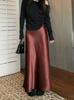 Tiro real ~ falda midi ajustada engrosada falda satinada sedosa falda de sirena longitud A falda otoño nuevo mujer coreana