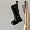 Botas de Caballero de Cuero de Vaca Grueso con Hebilla para Pantorrilla Ancha 2026 Otoño/Invierno Tacón Medio Grueso Punta Redonda de Cuero Genuino Botas Altas para Mujer