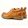 Zapatos de Cuero Goodyear para Hombre, Zapatos Derby Casual de Negocios, Suela Moderna de Cuero Genuino, Zapatos Hechos a Mano para Hombre de Piel de Caballo Lavada Vintage