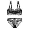 Sutiã Sexy de Renda Ultrafino Vazado Europeu e Americano Transfronteiriço Mostrando Seios Pequenos Tamanho Grande Conjunto de Sutiã Roupa Íntima Feminina Sutiã