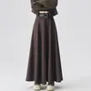 Falda de traje negra estilo Hepburn para mujer, de otoño, de cintura alta, fluida, falda larga con dobladillo amplio, elegante falda de paraguas