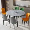 Mesa de Comedor Cuadrada a Redonda de Pizarra Italiana y Combinación de Sillas Mesa de Comedor Retráctil para el Hogar Pequeña de Madera Maciza Mesa de Comedor Plegable con Cocina de Inducción