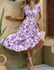 En Stock Comercio Exterior Transfronterizo 2025 Primavera/Verano/Otoño Nuevo Casual Estilo Europeo y Americano Estampado Floral Manga de Mariposa Volante Vestido
