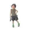Conjunto de Verano para Niñas 2026: Conjunto de Moda Verano Estilo Coreano para Niños: Top Rayado de Moda y Pantalones Tipo Falda de Malla Elegantes
