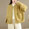 Foto Real Moda Outono 2026 Jaqueta Moletom Tricotado de Algodão Gola Alta Jaqueta Baseball Esporte Casual Roupas Femininas