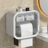 Caja de pañuelos para baño color crema, diseño de montaje en pared sin perforaciones, estante de almacenamiento multifuncional, dispensador de pañuelos de gran capacidad