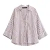 Moda Femenina Europea y Americana Nueva de Verano 2026 Ajustada de Lino Rayas Multicolor Manga Larga Camisa Top