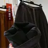 Calça de Veludo de Perna Larga para Mulheres, Novo Estilo Outono e Inverno, Cintura Elástica, Calça Casual com Forro de Lã, Calça Cropped Reta Solta Estilo Vovó