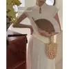 Zhengqi Ropa Especial/Nuevo Estilo Chino Camiseta de Punto de Seda Helada con Botones y Cuello Alto de Manga Corta para Mujer, Camiseta Básica de Estilo Nacional para Verano