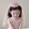 Coroa de Princesa Véu Chapéu de Aniversário Adorno de Cabeça Brilhante Alta Qualidade Faixa de Cabelo Infantil Coroa Véu de Menina Acessório de Cabelo