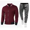 Novo Suéter com Gola Zíper Jaqueta Suéter Masculina Xadrez Cor Sólida Conjunto Cardigan