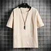 Camiseta de Manga Corta de Algodón y Lino de Moda Veraniega Estilo Ins para Hombre Marca de Moda Holgada Lino Raspado Camiseta de Media Manga Estilo Sal