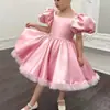 Vestido de Princesa Retro con Mangas Abullonadas para Niña Pequeña Textura de Satén Vestido de Escenario para Actuación de Piano Transfronterizo Europeo y Americano