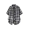 Camisa de Manga Curta Xadrez Preto e Branco Transfronteiriça para Homens, Camisa de Verão de Alta Qualidade para Jovens, Jaqueta Versátil Casual Solta para Homens