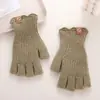 Guantes de cachemira y lana cortavientos cálidos de otoño e invierno de cinco dedos, guantes simples de color liso para adultos, guantes para mujer con pantalla táctil en los dedos