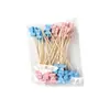 Espetos de bambu descartáveis em formato de urso, azuis e rosas, adequados para vendas transfronteiriças na Amazon, lanches de festa, expositores de sobremesas, saladas de frutas e fins decorativos.