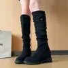 Botas largas elegantes y modernas para mujer, estilo vintage, nuevo modelo de otoño e invierno, tacón grueso duradero, punta redonda, botas de moda únicas