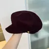 Boina Octogonal de Veludo Macio com Aba Suave Estilo Japonês de Luxo Leve para Mulheres, Nova Versão Coreana Outono e Inverno, Boina Artística Retrô Quente