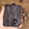 Porta-moedas de Couro de Vaca de Primeira Camada para Homens, Bolsa de Chave Retro, Zíper, Porta-Cartões Multifuncional, Carteira Pequena Artesanal Friccionada Antiga para Mulheres