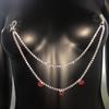 Cadena de pezón y cadena corporal de doble capa con pedrería roja sexy nueva europea y americana Accesorios divertidos para mujer Cadena de pezón