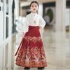 Saia Nova com Rosto de Cavalo 2024 Estilo Chinês para Meninas Traje de Primavera e Outono Traje Tang Melhorado Conjunto de Primavera para Meninas da Dinastia Han