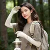 Mangas de Seda de Hielo con Protección Solar para Mujer, Protección UV de Verano, Antideslizantes, Mangas Largas Finas para Ciclismo y Conducir, Guantes Integrados