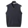Suéter de lã 100% Merino para homens, gola V sem mangas, suéter para pais de meia-idade e idosos