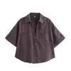 Transfronterizo Transfronterizo 2025 Primavera y Verano Nueva Ropa para Mujer Estilo Europeo y Americano Moda Casual Versátil Cuello Solapa Rayas Mangas Anchas Camisa para Mujer