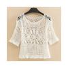 Camisa Tejida Hueca de Protección Solar para Mujer, Jersey para Cubrir el Vientre, Camisa de Encaje de Malla, Camisa de Verano de Manga Corta, Lista para la Venta