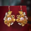 Novos Brincos de Flor de Peônia Estilo Chinês Estilo Nacional Pérola Estilo Palácio Retrô Moda Clássica Brincos Elegantes Acessórios Cheongsam para Mulheres