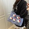 Bolsa de Lona de Ombro Único Xadrez de Desenho Animado Fresca e Fofa 2025 Nova Casual Grande Capacidade Elegante Bolsa Feminina de Axila