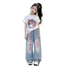 Conjunto de Ropa de Verano para Niñas 2026 Nuevo Estilo Niños Elegante Camiseta de Manga Corta Verano Niña Graffiti Pantalones Anchos Finos