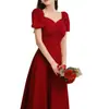 Vestido Toast, Vestido Rojo Francés de Regreso a Casa de Verano para Novia, Vestido de Compromiso, Vestido de Boda Petite, Se Puede Usar en Ocasiones Ordinarias